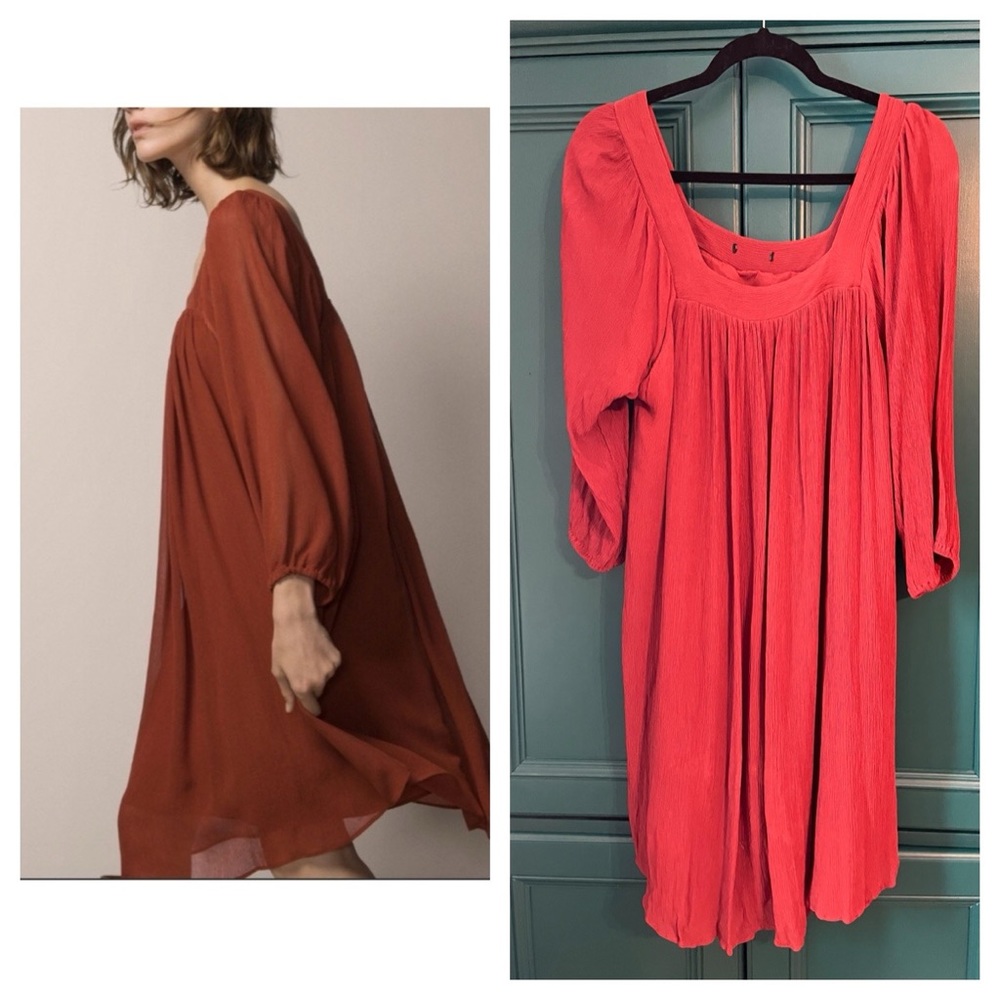 Massimo Dutti Boho Flowy Dress sz medium rust chiffon dress boho style